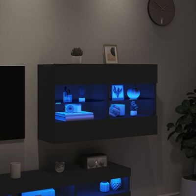 vidaXL Mobile TV a Parete con Luci LED Nero 98,5x30x60,5 cm