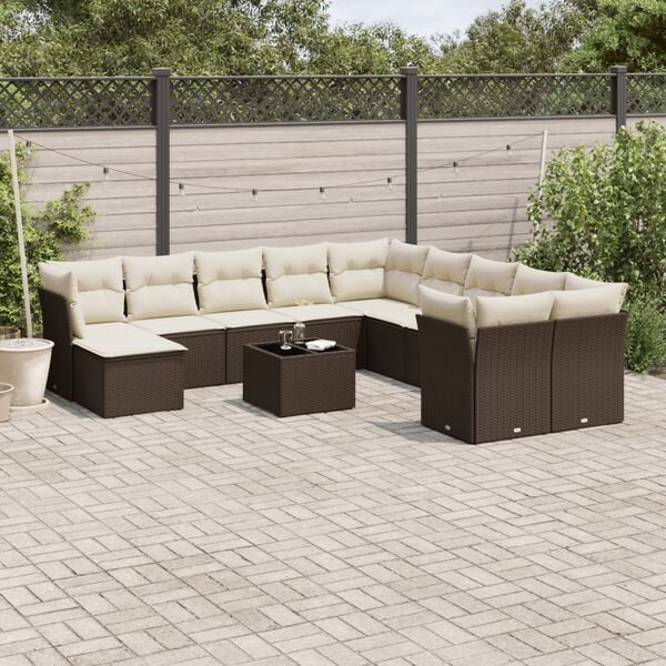 vidaXL Set Divani da Giardino 12 pz con Cuscini Marrone in Polyrattan