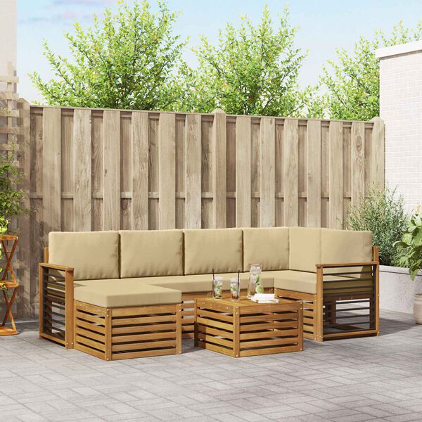 vidaXL Set divano sezionale con cuscino 7 pcs Naturale e Beige