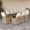vidaXL Set da Bistr&ograve; da Giardino 9 pz con Cuscini Beige in Polyrattan