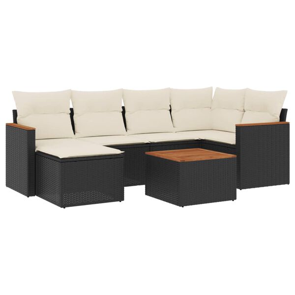 vidaXL Set Divani da Giardino con Cuscini 7pz Nero Polyrattan