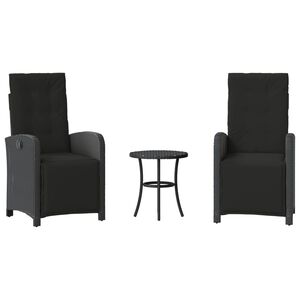vidaXL Set da Bistr&ograve; 3 pz con Cuscini Nero in Polyrattan