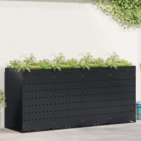 vidaXL Contenitore per Rifiuti per 4 Bidoni Nero 272 x 77,5 x 121,5 cm