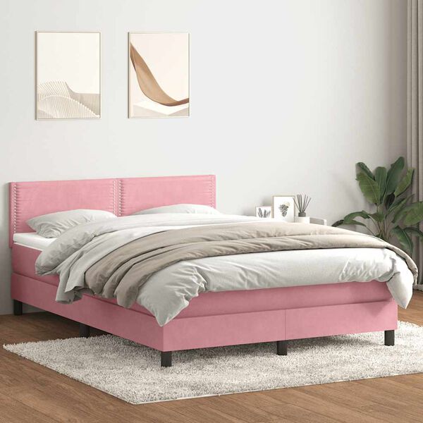 vidaXL Letto a Molle con Materasso e LED Rosa 140x210 cm in Velluto