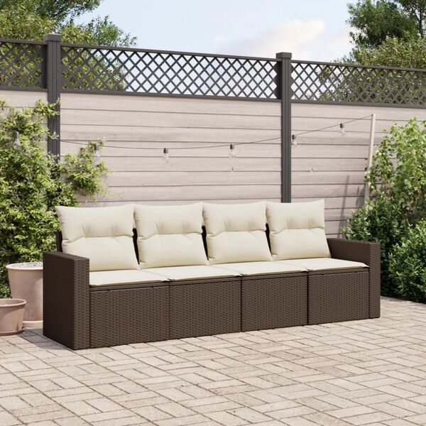 vidaXL Set Divano da Giardino 4 pz con Cuscini Marrone in Polyrattan