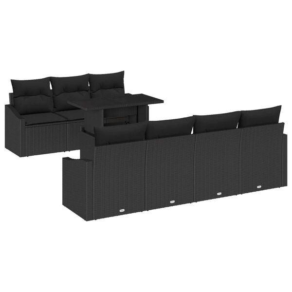 vidaXL Set Divano da Giardino con cuscino 8 pcs Nero polyrattan