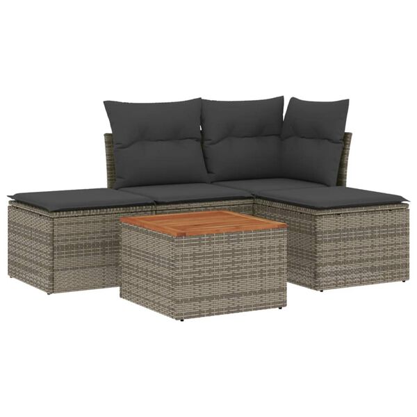 vidaXL Set Divano da Giardino 5 pz con Cuscini Grigio in Polyrattan