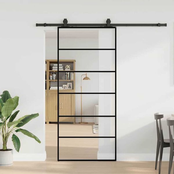 vidaXL Porta Scorrevole con Ferramenta Nera 90x205 cm in Vetro ESG