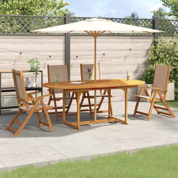 vidaXL Set Pranzo da Giardino 5pz Legno Massello di Acacia e Textilene