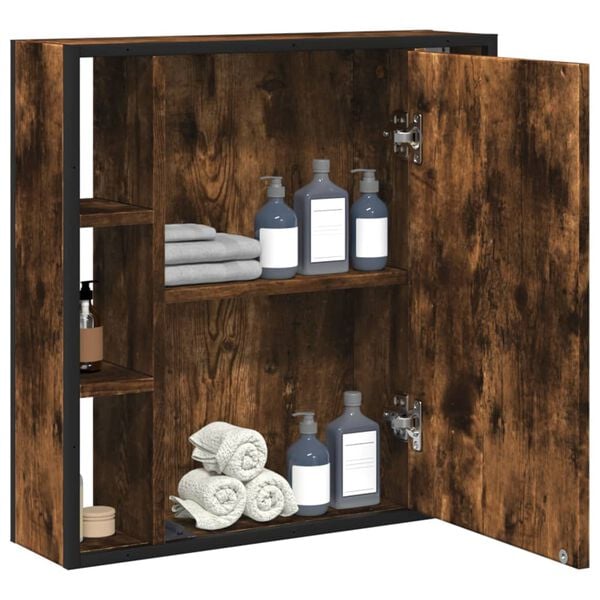 vidaXL Mobile Bagno Specchio Rovere Fumo 60x16x60 cm Legno Multistrato