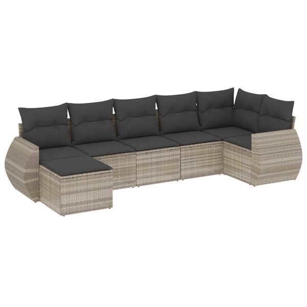 vidaXL Set Divani da Giardino 7pz con Cuscini Grigio Chiaro Polyrattan