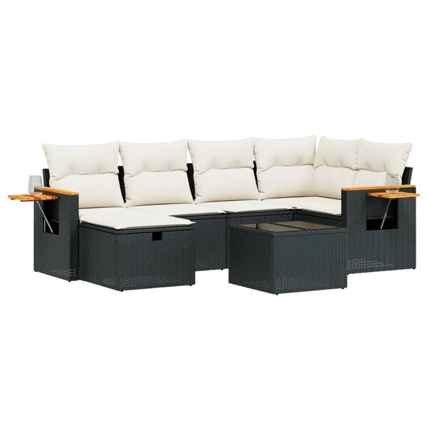 vidaXL Set Divani da Giardino con Cuscini 7pz Nero Polyrattan