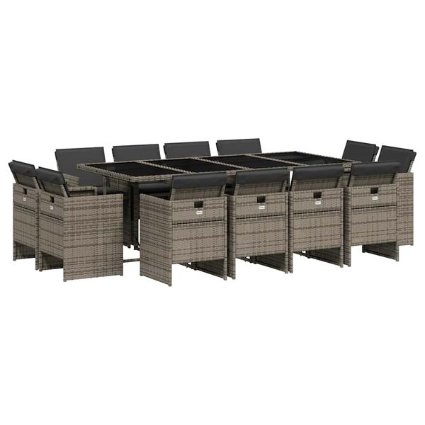 vidaXL Set da Pranzo da Giardino 13pz con Cuscini Grigio in Polyrattan