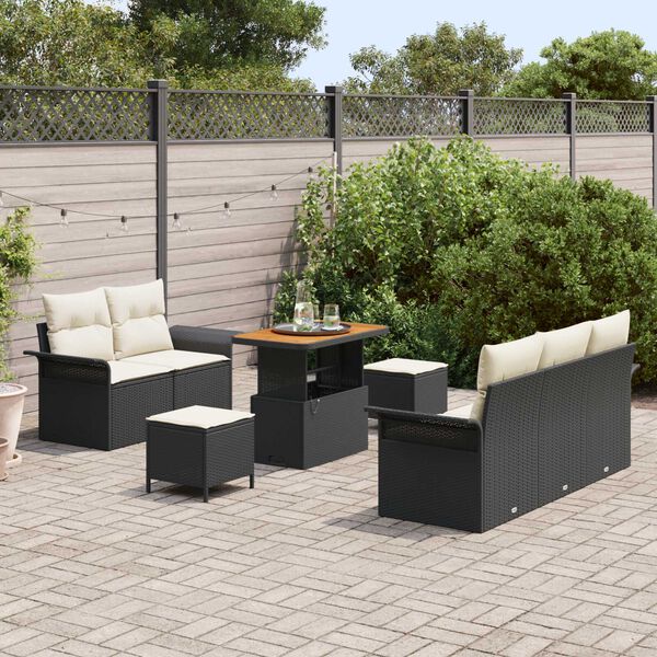 vidaXL Set Divano da Giardino con cuscino 8 pcs Nero polyrattan