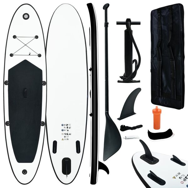 vidaXL Set Tavola da SUP Gonfiabile Nero e Bianco