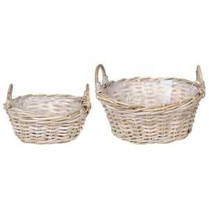 vidaXL Cesto per Piante GENDT 2 pz Grigio naturale Rattan Kubu