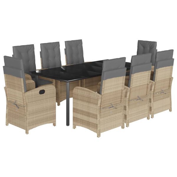 vidaXL Set Pranzo da Giardino 9 pz con Cuscini Beige Misto Polyrattan