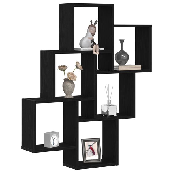 vidaXL Scaffale da parete con lo scaffale Rovere Nero 78 x 15 x 92 cm