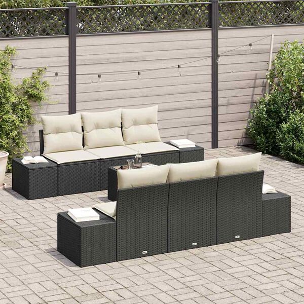 vidaXL Set Divano da Giardino con cuscino 7 pcs Nero polyrattan