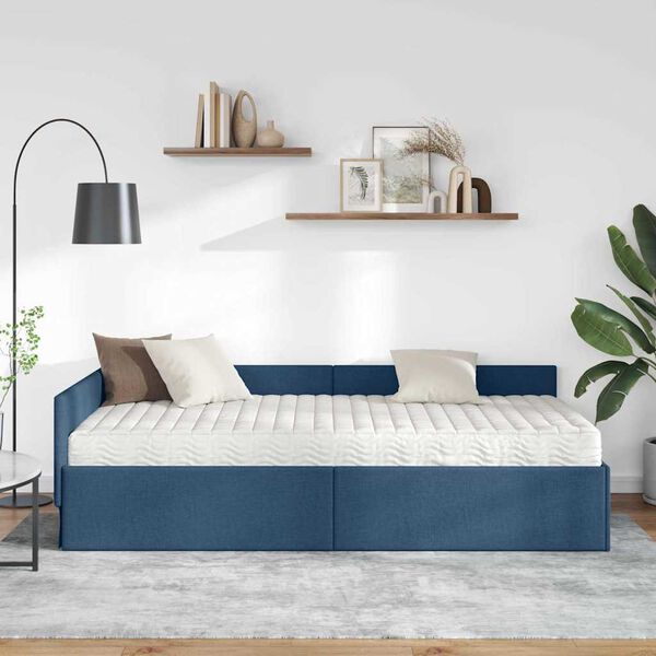 vidaXL Struttura Letto Angolare con Materasso Altro 2 pcs Blu Tessuto