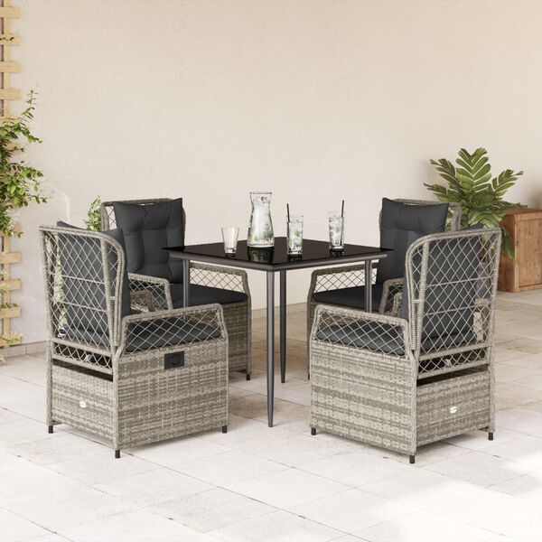 vidaXL Set da Pranzo da Giardino 5 pz con Cuscini in Polyrattan Grigio