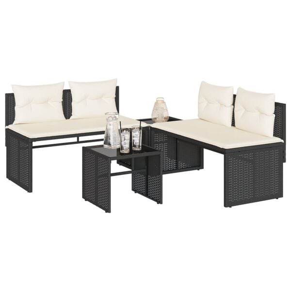vidaXL Set Divani da Giardino 4 pz con Cuscini Nero in Polyrattan