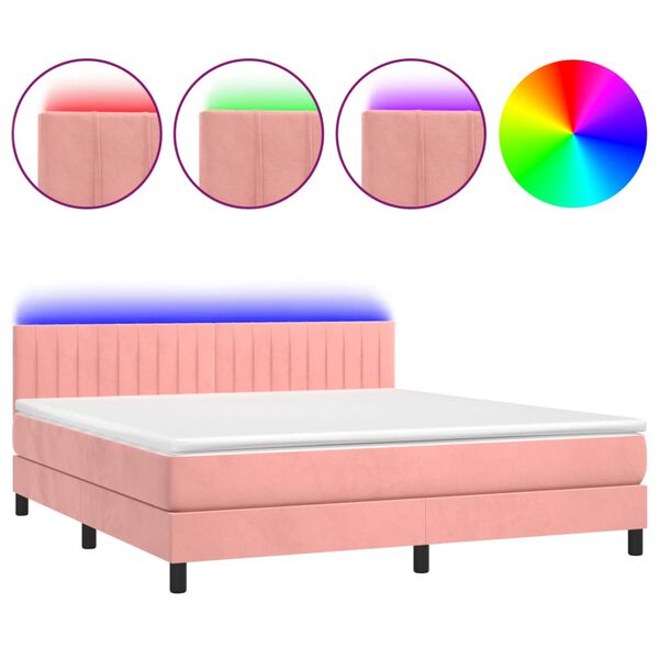 vidaXL Letto a Molle con Materasso e LED Rosa 180x200 cm in Velluto