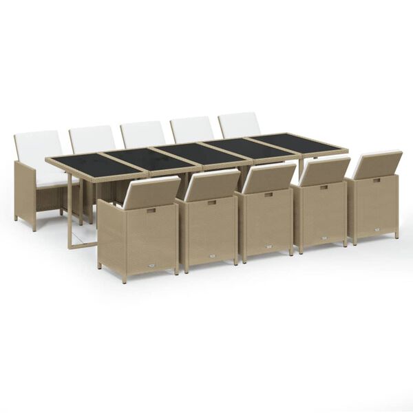 vidaXL Set da Pranzo da Giardino 11 pz con Cuscini in Polyrattan Beige