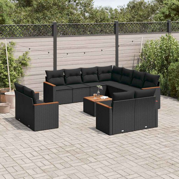 vidaXL Set Divani da Giardino 12 pz con Cuscini Nero in Polyrattan