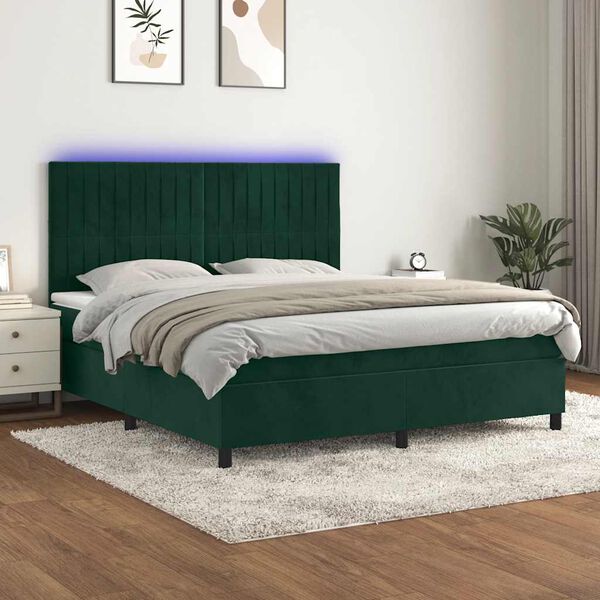 vidaXL Letto a Molle con Materasso e LED Verde Scuro 180x200cm Velluto