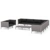 vidaXL Divani da Giardino 10 pz con Cuscini in Polyrattan Grigio Scuro