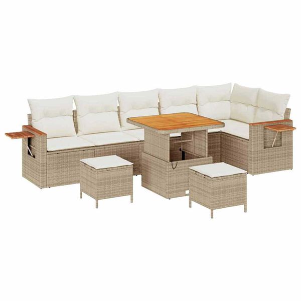 vidaXL Set Divano da Giardino con cuscino Beige Poly Rattan