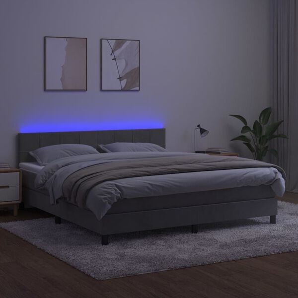 vidaXL Letto a Molle con Materasso e LED Grigio Chiaro 160x200 cm Velluto