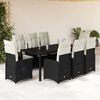 vidaXL Set Bistr&ograve; da Giardino 9 pz con Cuscini in Polyrattan Nero