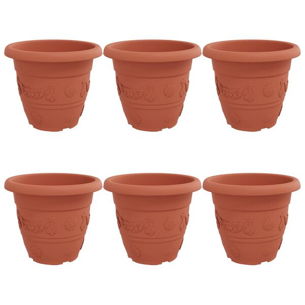 vidaXL Vaso Rotondo per Fiori 6 pcs Rosso Mattone &Oslash; 26 x 21.5 cm
