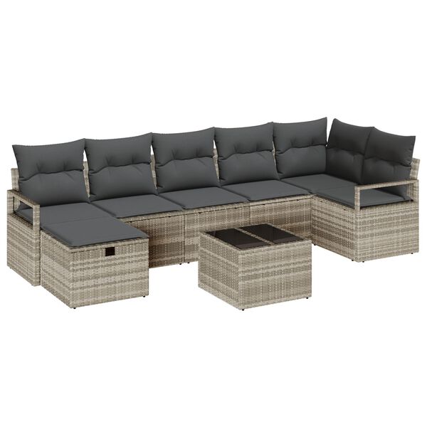 vidaXL Set di divani con cuscino 8 pcs Grigio chiaro polyrattan