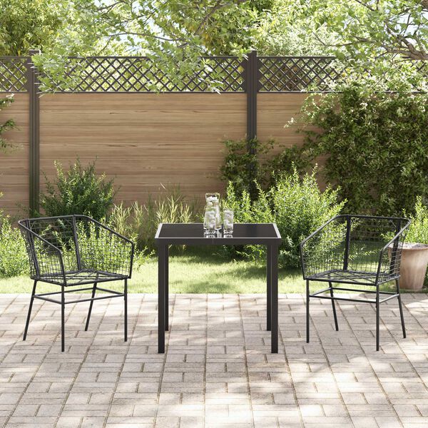 vidaXL Set da Pranzo per Giardino 3 pcs Nero polyrattan