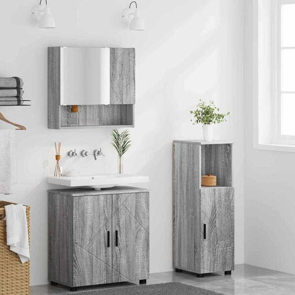 vidaXL Set di mobili per il bagno con porta 3 pcs Grigio Sonoma