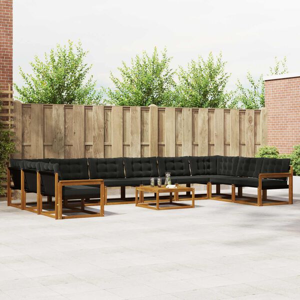 vidaXL Set di divani da esterno con cuscino 11 pcs Naturale e Nero