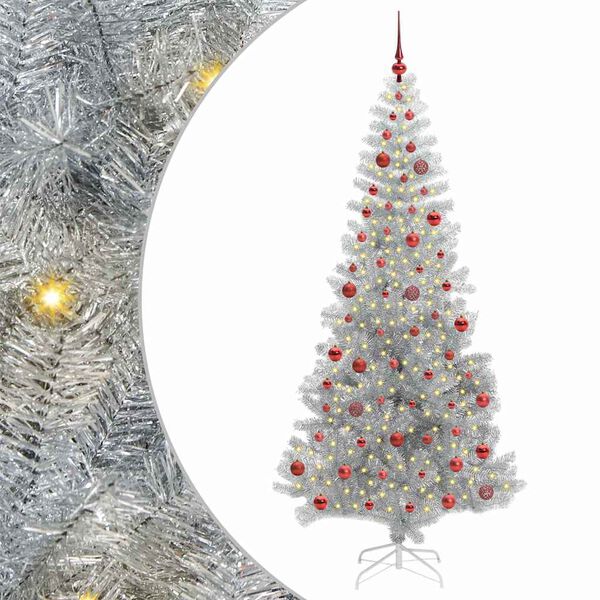 vidaXL Albero di Natale con 300 LED con supporto Argento 210 cm PET