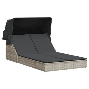 vidaXL Lettino Doppio Baldacchino e Cuscini Grigio Chiaro Polyrattan