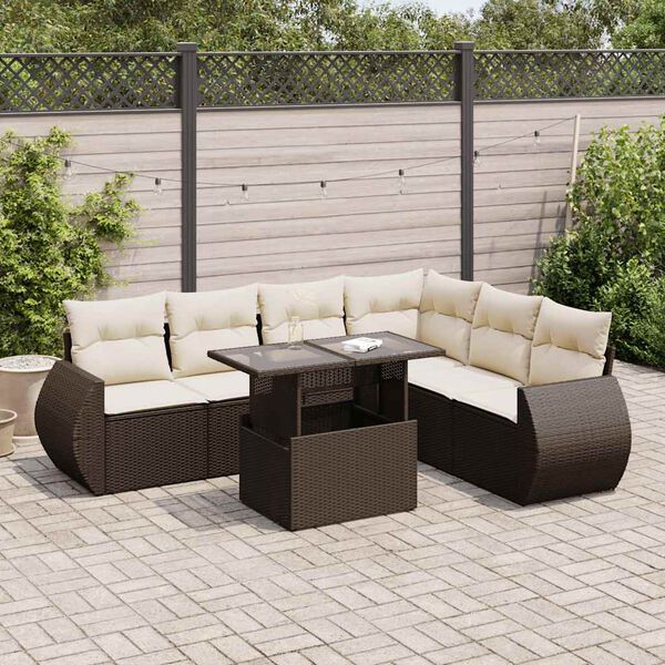 vidaXL Set Divani da Giardino 7 pz con Cuscini Marrone in Polyrattan