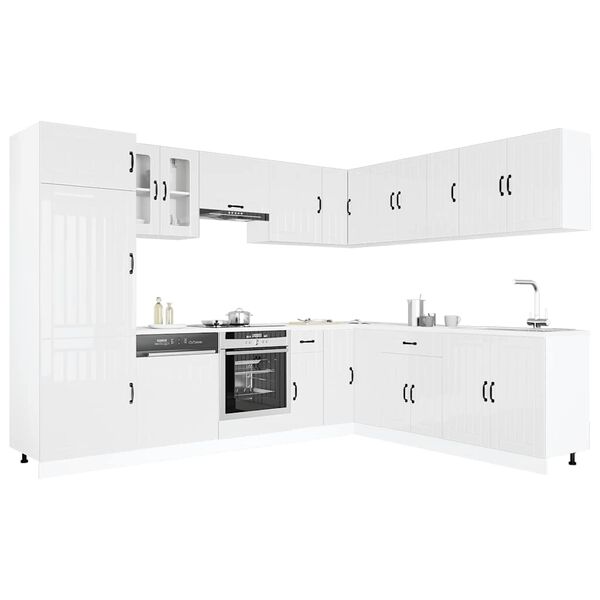 vidaXL Set Mobili da Cucina 14 pz Lucca Bianchi Lucido in Truciolato