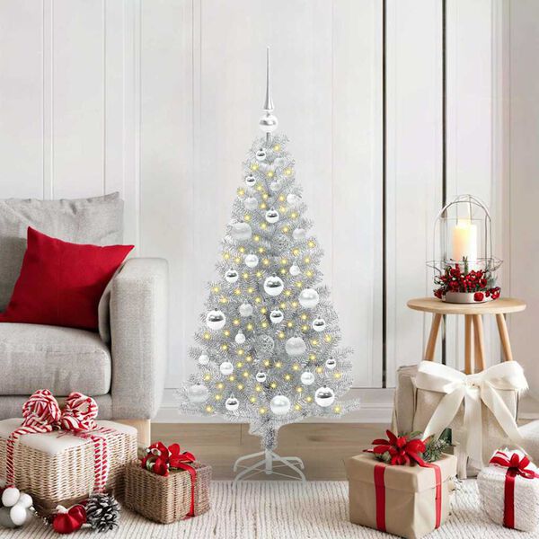 vidaXL Albero di Natale con 150 LED con supporto Argento 120 cm PET