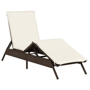 vidaXL Lettino Prendisole con Cuscino Marrone in Polyrattan