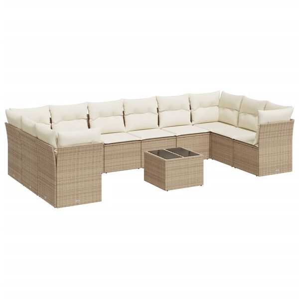 vidaXL Set Divani da Giardino 11 pz con Cuscini Beige in Polyrattan