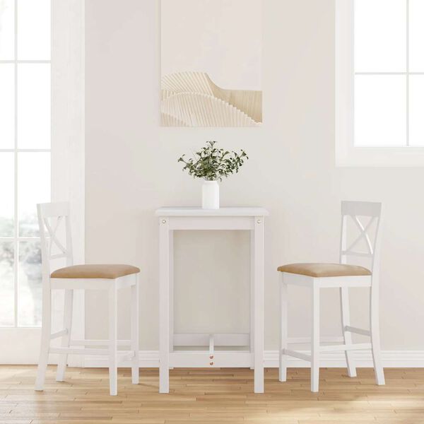 vidaXL Sgabelli da Bar con Cuscini 2 pz Bianco Legno Massello di Hevea
