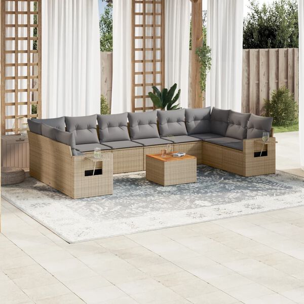 vidaXL Set Divano da Giardino 11 pz con Cuscini Beige Misto Polyrattan