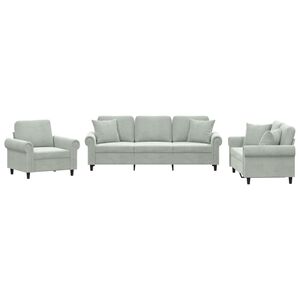 vidaXL Set di Divani 3 pz con Cuscini Grigio Chiaro in Velluto