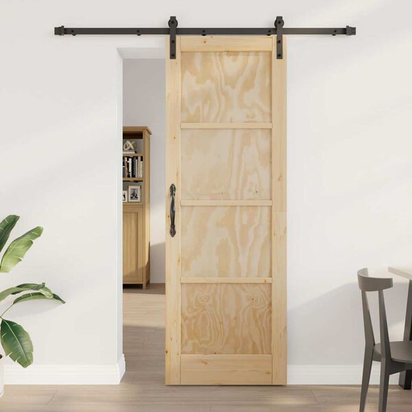 vidaXL Porta scorrevole Naturale e Nero 73,5 x 211 cm Pino massello